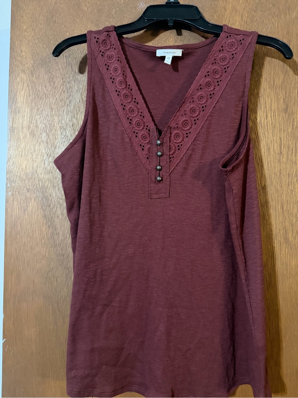 Maurices Burgundy Lace-Trim V-Neck Tank
